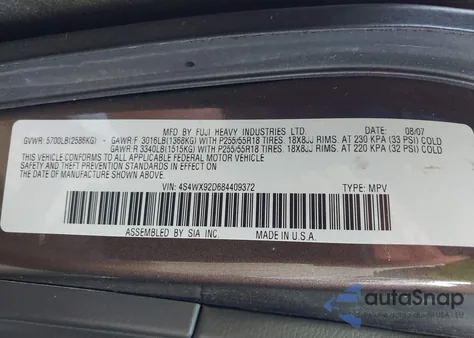 2008 Subaru Tribeca Limited 5-Passenger from USA, damaged, VIN 4S4WX92D684409372